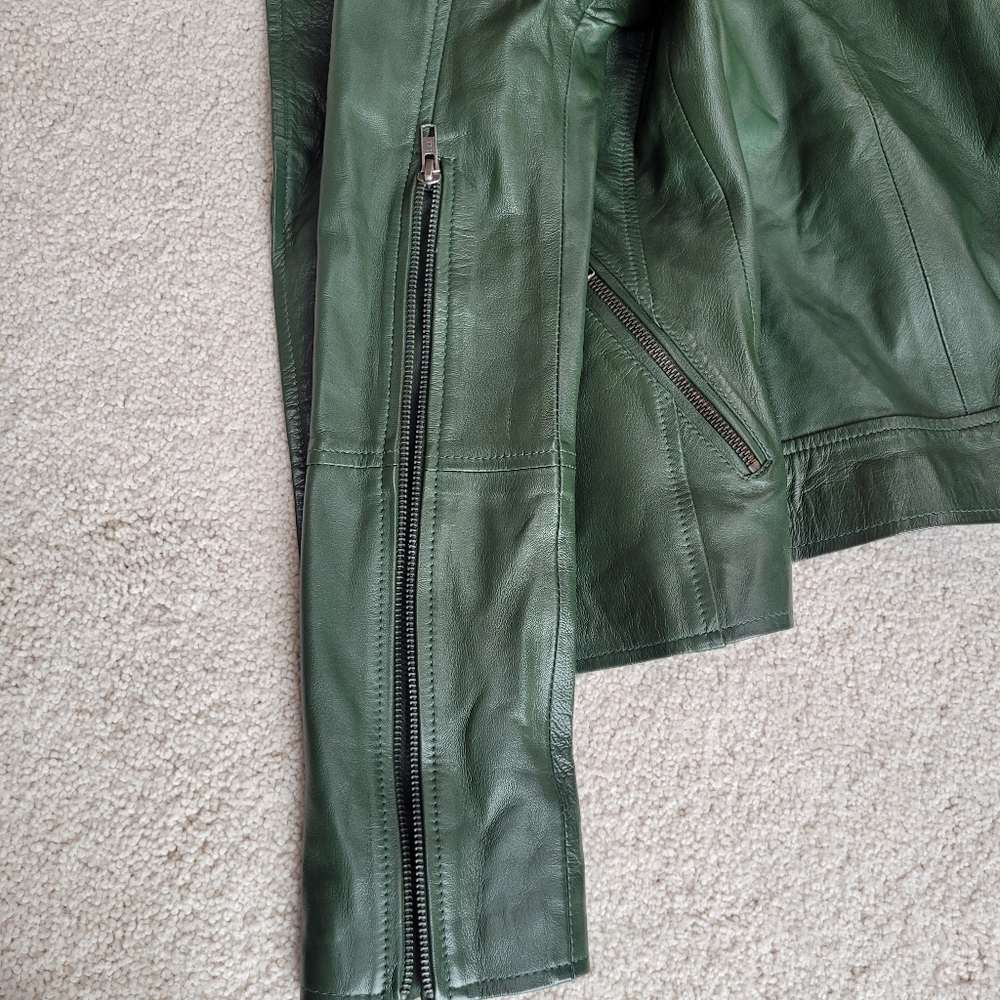 Sara Leather “Experience the Fashion” 100% Genuine Lambskin Green Moto Jacket XS - Picture 12 of 15